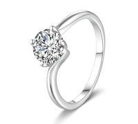 Chunky Rings for Women, Dainty Wedding Band 4 Prong 0.5ct Lab Created Diamond Silver 14K White Gold Size L 1/2