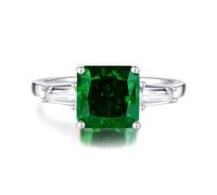 Chunky Rings for Women, Western Ring 3ct Square Lab Created Emerald with Moissanite 14K White Gold Size M 1/2