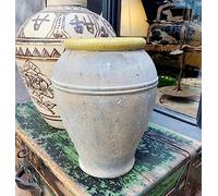 Chunky Rustic Olive Jar with Yellow Glazed Rim - Rustic Ceramic Vase - Yellow & Green Top Urn - Greek Style Vase - Large Vase - Rustic Planter Pot