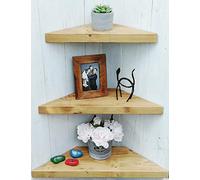 Chunky Rustic solid wood floating corner shelf 3 Sizes / 10 colours (Nr 7. Tudor Oak, Large: Width - 70 cm)