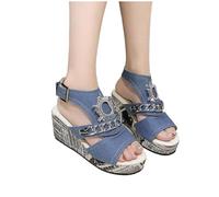 Chunky Sandals for Women Arch Support Sandals Slope Heel Round Head Mouth Casual Hollow Out Thick Bottom Roman Shoes Summer Fashion Ladies Wedges Black Woman Sandal (Blue,4.5)