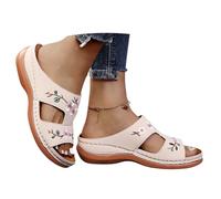 Chunky Sandals for Women Orthopedic Wedge Sandals for Women UK Arch Support Open Toe Slip On Platform Sliders Vintage Embroidered Boho Summer Slippers Lightweight Non Slip Beach Walking Flat Mules