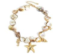 Chunky Shell Choker Necklace for Women Big Starfish Pearl Pendant Necklaces Boho Summer Beach Jewelry for Women, L, Acrylic, No Gemstone