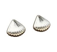 Chunky Shell Earrings for Women, Vintage Ribbed Gold Plated Statement Earrings, 1.8cm Small Hoop Studs for Summer Beach Jewelry, Elegant Lightweight Silver