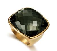 Chunky Square Crystal Glass Stainless Steel Statement Ring for Women Men Gold-Tone Plated Exaggerated Large Geometric Green Cubic Zirconia Finger Band Knuckle Rings Cocktail Prom Fashion Jewelry, 6, 7