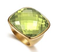 Chunky Square Crystal Glass Stainless Steel Statement Ring for Women Men Gold-Tone Plated Exaggerated Large Geometric Green Cubic Zirconia Finger Band Knuckle Rings Cocktail Prom Fashion Jewelry, 6, 7