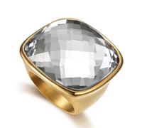 Chunky Square Crystal Glass Stainless Steel Statement Ring for Women Men Gold-Tone Plated Exaggerated Large Geometric Green Cubic Zirconia Finger Band Knuckle Rings Cocktail Prom Fashion Jewelry, 6, 7