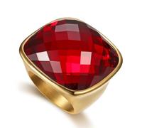 Chunky Square Crystal Glass Stainless Steel Statement Ring for Women Men Gold-Tone Plated Exaggerated Large Geometric Green Cubic Zirconia Finger Band Knuckle Rings Cocktail Prom Fashion Jewelry, 6, 7