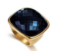 Chunky Square Crystal Glass Stainless Steel Statement Ring for Women Men Gold-Tone Plated Exaggerated Large Geometric Green Cubic Zirconia Finger Band Knuckle Rings Cocktail Prom Fashion Jewelry, 6, 7