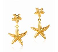 Chunky Starfish Dangle Drop Earring for Women Gold Polished Fashion Boho Star Stud Earrings S925 Sterling Silver Post Trendy Statement Ocean Dangling Summer Beach Holiday Party Jewelry for Her