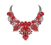 Chunky Statement Collar Necklace for Women Girls Rhinestone Crystal Vintage Floral Leaf Drop Costume Jewelry