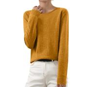 Chunky Sweater Women Long Sleeve Ladies Jumpers Knitted Cotton Tops Round Neck Sweatshirts Lightweight Pullover Solid Colour Fall Clothes Fashion Casual Knitwear Blouses Sports Office Wear