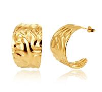 Chunky Textured Hoop Earrings for Women Irregular Wave Round Hoop Statement Earrings Large Circle Loops Drop Earrings Lightweight Fashion Jewelry Gift, L, Metal, No Gemstone