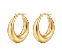 Chunky Thick Gold Hoop Earrings for Women Girls - 18K Gold Plated Hypoallergenic Lightweight Earrings Set - Gold Earrings Jewellery Gift for Women 1 Pair