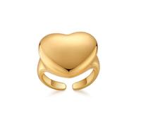 Chunky Thick Heart Statement Classical Ring for Women Open Band Stylish Stackable Wide Polished Gold Big Love Comfort Fit Knuckle Finger Rings Adjustable Wedding Promise Valentines Fashion Jewelry