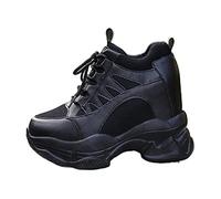 Chunky Trainers for Women Breathable Lace Up Wedge Walking Shoes Hidden Heel Casual Stylish Platform Sneakers (Color : Black, Size : 5.5 UK)