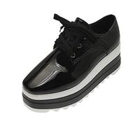 Chunky Trainers for Women Lace-Up Low Top Chic Platform Leather Trainers Non Slip Breathable Mesh Walking Running Shoes Lightweight Comfortable Orthopedic Sneakers Flat Wedge Casual Sneakers Black