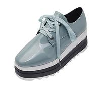 Chunky Trainers for Women Lace-Up Low Top Chic Platform Leather Trainers Non Slip Breathable Mesh Walking Running Shoes Lightweight Comfortable Orthopedic Sneakers Flat Wedge Casual Sneakers Blue