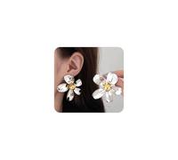 Chunky Two Tone Big Flower Stud Earrings for Women,Exaggerated Glossy Floral Statement Earrings,Trendy Party Banquet Jewelry Accessories Gifts, L, Metal, No Gemstone