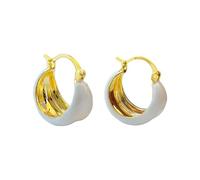 Chunky White Enamel Huggie Hoop Earrings for Women Her,Vintage Two Tone Wide Dangle Earrings,Simple Geometric Brown Earrings Birthday Gift, Small, Metal, No Gemstone