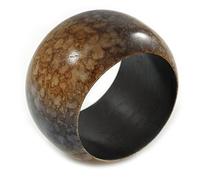 Chunky Wide Brown/ Black Marble Effect Wood Bangle Bracelet - 20cm L/ Large