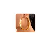 Chunky Wide Round Hoop Earring,Trendy Plated Gold Large Geometric Circle Statement Earrings,Charming Big Round Personalized Earrings for Women, L, Metal, No Gemstone