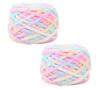 Chunky Yarn 200g,2 Pack Chunky Wool for Knitting 100g Balls,Soft Fluffy Velvet Thick Knitting Wool Yarn,Rainbow Plush Yarns for Crochet Blankets Sweaters Shoes Hats Scarves (Rainbow)