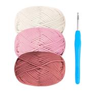 Chunky Yarn for Crochet,Cotton Thick Wool for Crochet 3x50g Crochet Yarn for Beginners Amigurumi Yarn with 4mm Hook,Easy Crochet Starter Kit