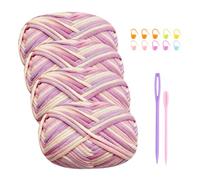 Chunky Yarn for Crochet Cotton Yarn for Crochet Chunky Wool 4x50g Crochet Yarn for Beginners Crochet Wool Knitting Yarn with Crochet Accessories Pink Yarn