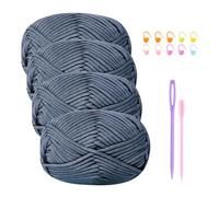 Chunky Yarn for Crochet Cotton Yarn for Crochet Chunky Wool 4x50g Crochet Yarn for Beginners Crochet Wool Knitting Yarn with Crochet Accessories Blue Yarn