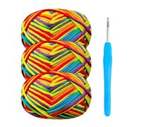 Chunky Yarn for Crochet,Cotton Yarn Thick Wool for Crochet 3x50g Crochet Yarn for Beginners Amigurumi Yarn with 4mm Crochet Hook,Easy Crochet Starter Kit (Rainbow)