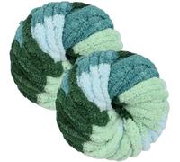 Chunky Yarn for Hand Knitting 250g x 2, Super Soft Thick Arm Knitting Wool for Crochet & Knitting, Fluffy Chenille Yarn for Cosy Blankets, Scarves, Hats (Gradient Green)