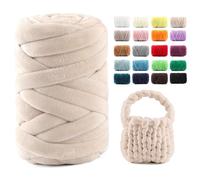 Chunky Yarn for Hand Knitting & Arm Knitting - 0.66lb Super Bulky Velvet Chenille Tube Yarn for DIY Pillows, Pet Beds, Baskets & Home Decor | No Tools Needed, Machine Washable, Beige, 1 Pack