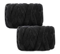 Chunky Yarn for Hand Knitting & Arm Knitting - 2-Pack Value Bundle (1.32lb Total) of Super Bulky Velvet Chenille Tube Yarn for Larger DIY Projects | No-Tool, Machine Washable, Black