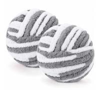 Chunky Yarn Wool 2×250g 54m, XXL Soft Fluffy Chunky Wool for Hand Knitting | 2CM Thick Jumbo Chunky Wool Balls Blanket Yarn for Scarves, Bags, Hats, Pillow, Cushion, DIY Crafts (Gray White)