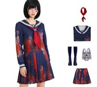 CHUNLEI Anime Silent Hill Cosplay Costume with Wig Blue Sailor Dress Hinako Shimizu Halloween Set (Blue2, Large)