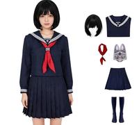 CHUNLEI Anime Silent Hill Cosplay Costume with Wig Blue Sailor Dress Hinako Shimizu Halloween Set (Blue + Wig, Medium)