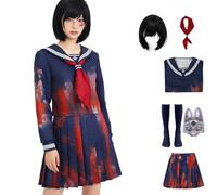 CHUNLEI Anime Silent Hill Cosplay Costume with Wig Blue Sailor Dress Hinako Shimizu Halloween Set (Blue2 + Wig, X-Large)