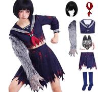 CHUNLEI Silent Hill Cosplay Costume with Wig Blue Sailor Uniform Dress Suit Hinako Shimizu Halloween (Dark blue + wig, XX-Large)
