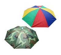 CHUNLINLAODA 2 PCS Umbrella Hat Head Umbrella Hat Adult with Adjustable Elastic Band Hat Head Umbrella for Adult Kid Outdoor Gardening Camping Fishing Festival Essential Rainbow Camouflage (Red)