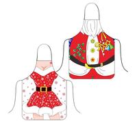 CHUNLINLAODA 2PCS Christmas Couple Aprons Santa & Lady Design Funny Aprons for Couples,Christmas Funny Apron for Women Men,Xmas Family Dinner Cooking BBQ Grilling Party,Christmas Gifts (Red 1)