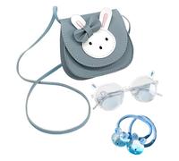 CHUNLINLAODA 4-Piece Girls Rabbit Handbag Set Girl Handbag Set Cute Rabbit Girls' Shoulder Bags Cartoon Bunny Children's Hair Rope and Kids Sunglasses with Rabbi-t Ears for Kid Toddlers Girl (Blue)