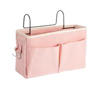 CHUNLINLAODA Canvas Bedside Hanging Storage Pockets Dorm Bed Organizer with Hooks Mulit-purpose Hanging Storage Bag for Home Office School Bunk Bed Dorm Hospital (pink)