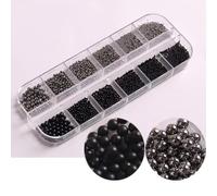 Chunmeng 3D Nail Caviar Beads for Nail Art Metal Mini Nail Ball Beads Nail Studs DIY Decorations Accessories (Gun Black and Black)