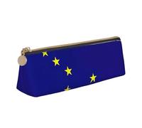 CHUNMINW Alaska state flag Print Minimalist Triangular Leather Pencil Case Cosmetic Organizer with Full-Print for Travel Work