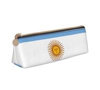 CHUNMINW Argentine flag Print Minimalist Triangular Leather Pencil Case Cosmetic Organizer with Full-Print for Travel Work