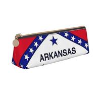 CHUNMINW Arkansas State Flag Print Minimalist Triangular Leather Pencil Case Cosmetic Organizer with Full-Print for Travel Work