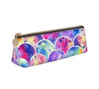CHUNMINW Beautiful Rainbow Mermaid Print Minimalist Triangular Leather Pencil Case Cosmetic Organizer with Full-Print for Travel Work