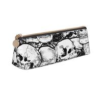 CHUNMINW Black and white skulls Print Minimalist Triangular Leather Pencil Case Cosmetic Organizer with Full-Print for Travel Work, White, One Size, Stylish