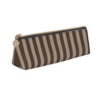 CHUNMINW Brown Strip Print Minimalist Triangular Leather Pencil Case Cosmetic Organizer with Full-Print for Travel Work, White, One Size, Stylish